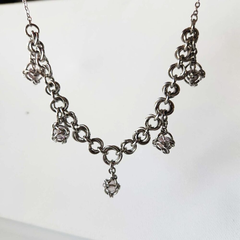 Gothic fairy purple caged pearl chainmail choker necklace with a small silver ch - Picture 4 of 8